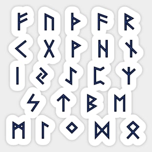 Futhark Rune Alphabet Stickers in Lightning Blue against the Night Dark Sticker